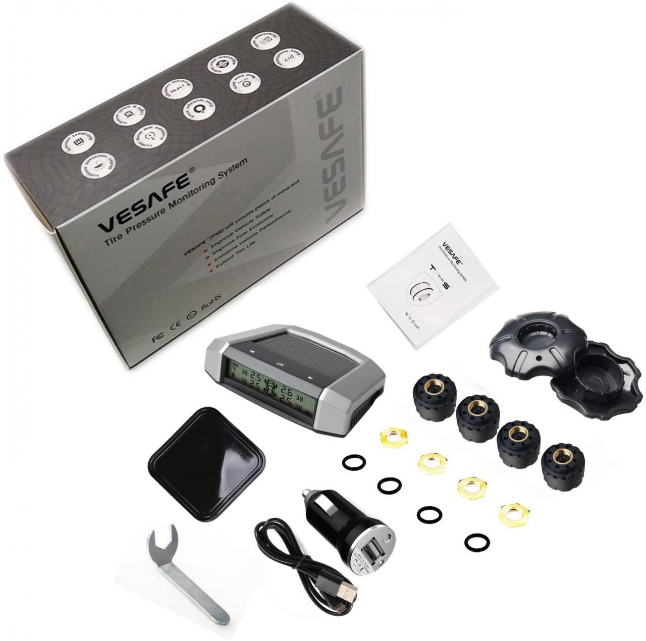 Vesafe Universal Solar TPMS Real-time Display 4 Tires Pressure and  Temperautre. 0-6Bar/0-87Psi Color Display Wireless Tire Pressure Monitoring  System with 4 DIY External Cap Sensors Accessories & Parts Tires & Wheels  sinviolencia.lgbt