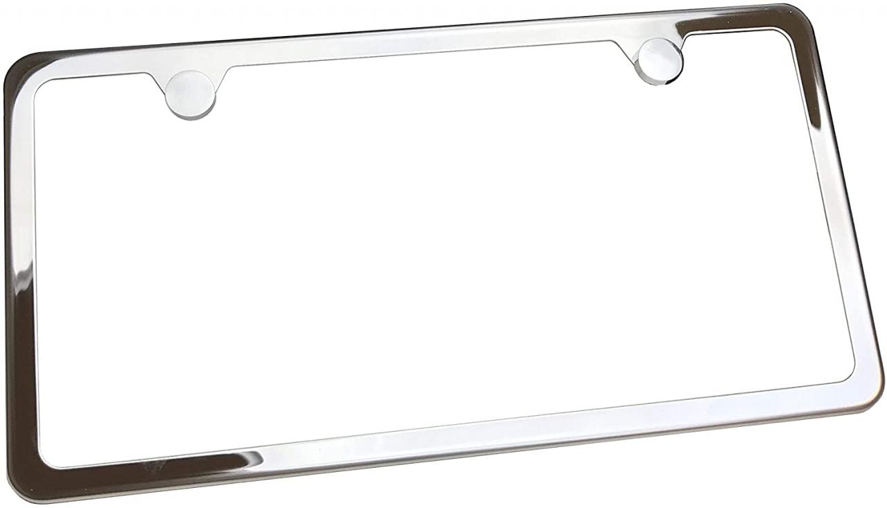 Circle Cool T304 Stainless Steel Polish Mirror License Plate Frame Holder  Tag w/ Chrome Metal Cap