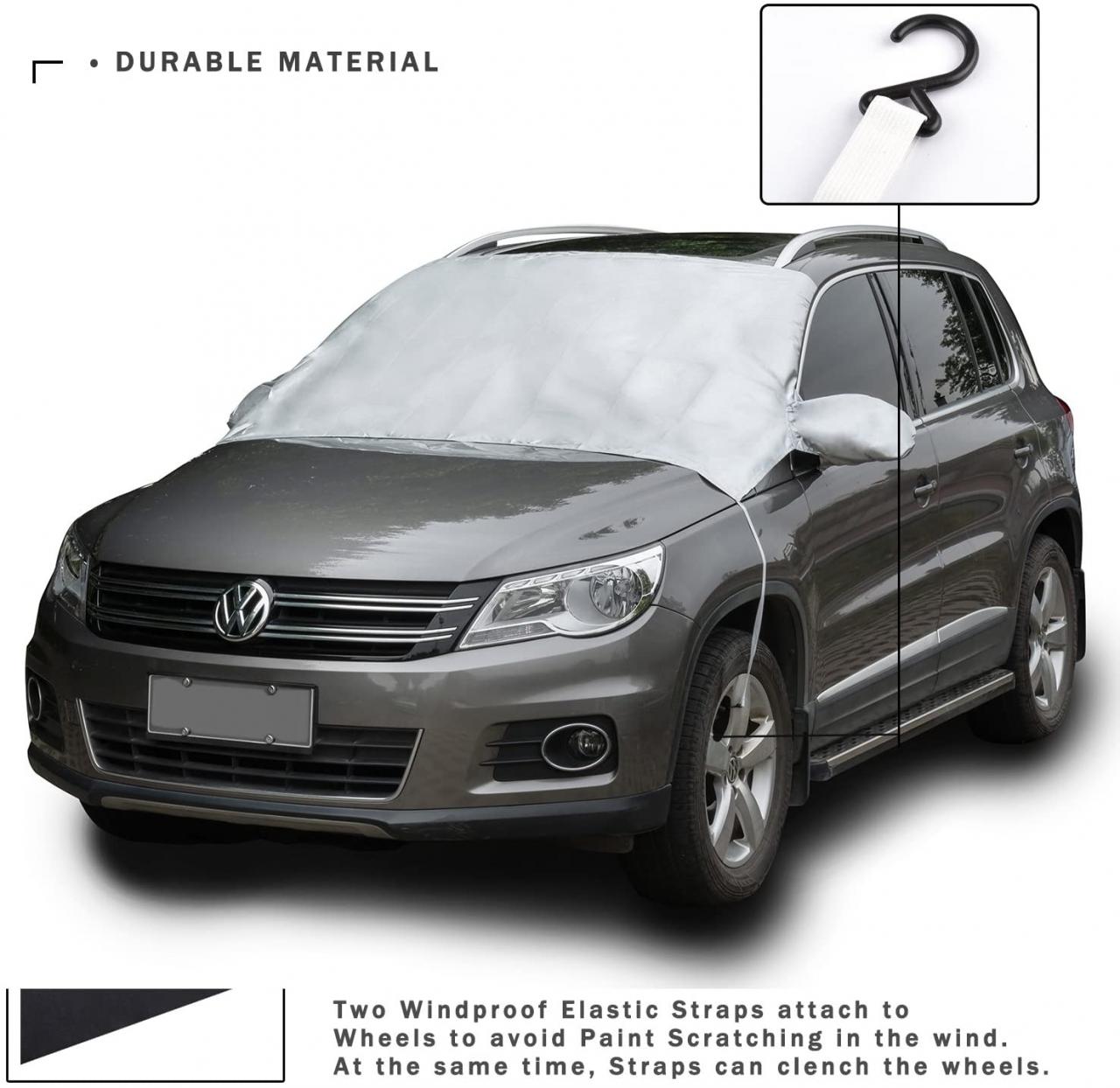 Chanvi Windshield Cover Snow Ice Frost Rain Resistant Silver Waterproof  Windproof Dustproof Outdoor Car Covers-2 Color