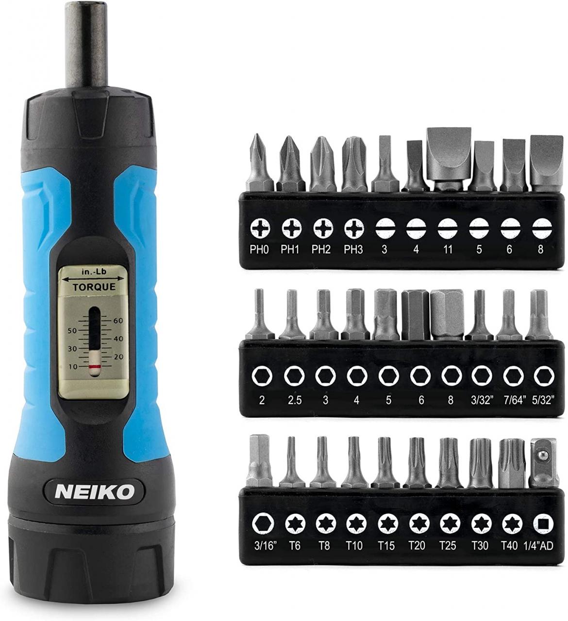 Buy NEIKO 10574A 1/4” Drive Torque Wrench Screwdriver Set | 30 Pieces of S2  Steel Philips, Hex, Slotted, and Torx Bits | 10 to 60 Inch-Pounds Torque  Adjustment Range | Firearms Accurizing