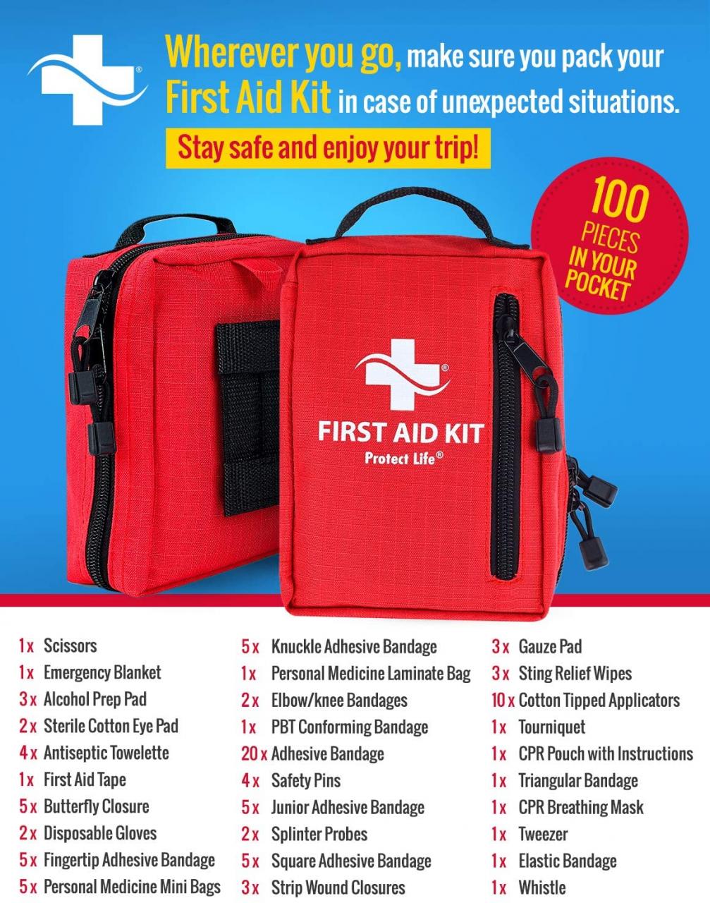 Buy First Aid Kit - Lightweight First Aid Kit for Camping and Hiking,  Travel Essentials, Road Trips - Emergency & Medical Supplies Online in  Vietnam. B01J4QNCM8