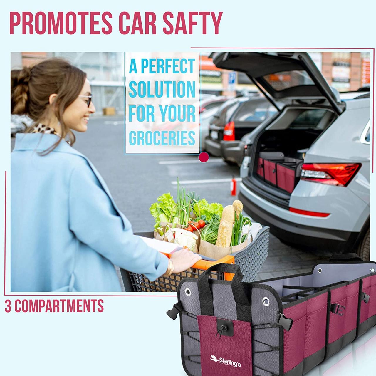 Buy Starling's Car Trunk Organizer - Durable Storage SUV Cargo Organizer  Adjustable (Bordeaux, 3 Compartments) Online in Hong Kong. B07RTWFWZP