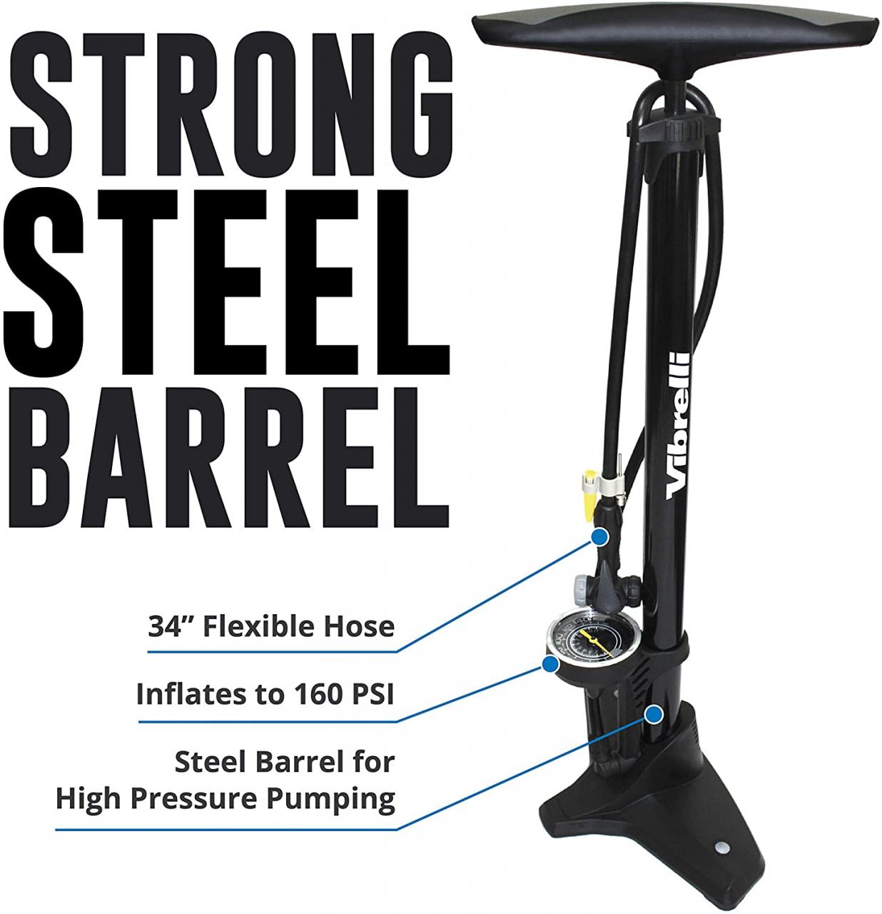 Buy Vibrelli Bike Floor Pump with Gauge - High Pressure 160 PSI - Presta  Valve Bike Pump Automatically Switches to Schrader - Bicycle Pump with  Glueless Puncture Kit Online in Germany. B017ADD9N4