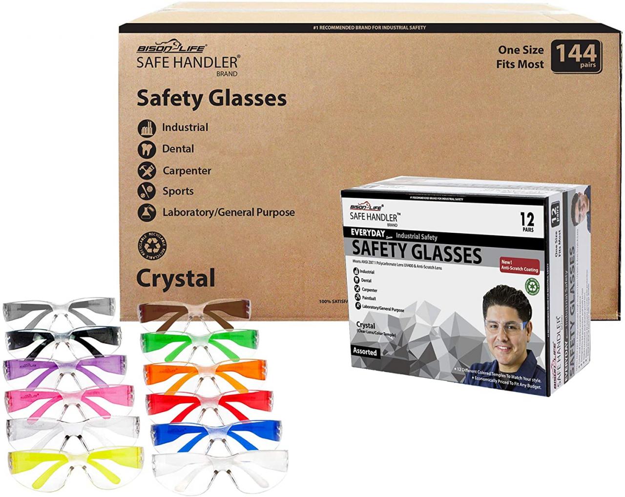 Buy BISON LIFE Clear Lens Color Temple Safety Glasses | One Size, Adult,  Teen, Youth, Clear Protective Polycarbonate Lens Color Temple, 12 Color  VARIETY, Case of 12 BOXES, 144 PAIRS Online in Taiwan. B07H8NTRS2