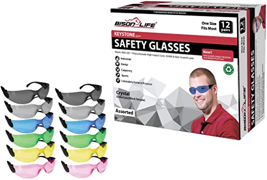 Buy BISON LIFE Safety Glasses, One Size, Clear Protective Polycarbonate Lens,  12 per Box (1 box) Online in Hungary. B01G9J08Q6