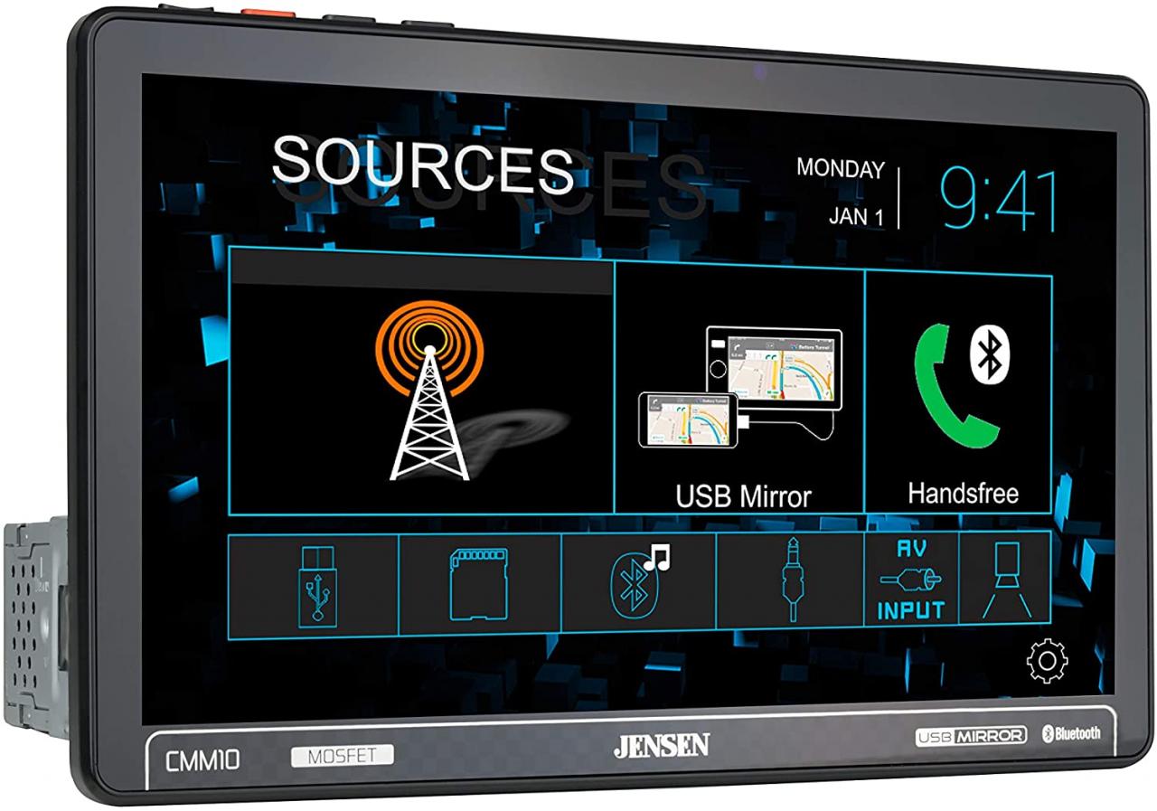 JENSEN CMM10 10.1 inch LED Multimedia Touch Screen Single Din Car Stereo  |USB Screen Mirroring