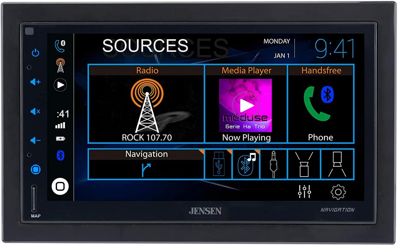 Snapklik.com: Jensen CAR68 6.8 Inch LED Digital Multimedia Touch Screen  Double DIN Car Stereo | Apple CarPlay Android Auto | Gesture Interface |  RGB Control Panel | MP4 Video Playback | Bluetooth | USB Port