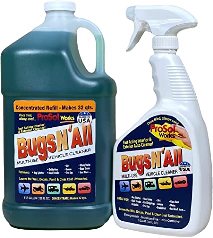 Bugs N All - Best All Purpose Interior & Exterior Vehicle Cleaner & Bug  Remover. 4oz. Concentrate Makes 2 Quarts. Includes: EMPTY 1 Qt. Spray  Bottle - Works Well Over Wax, Clear