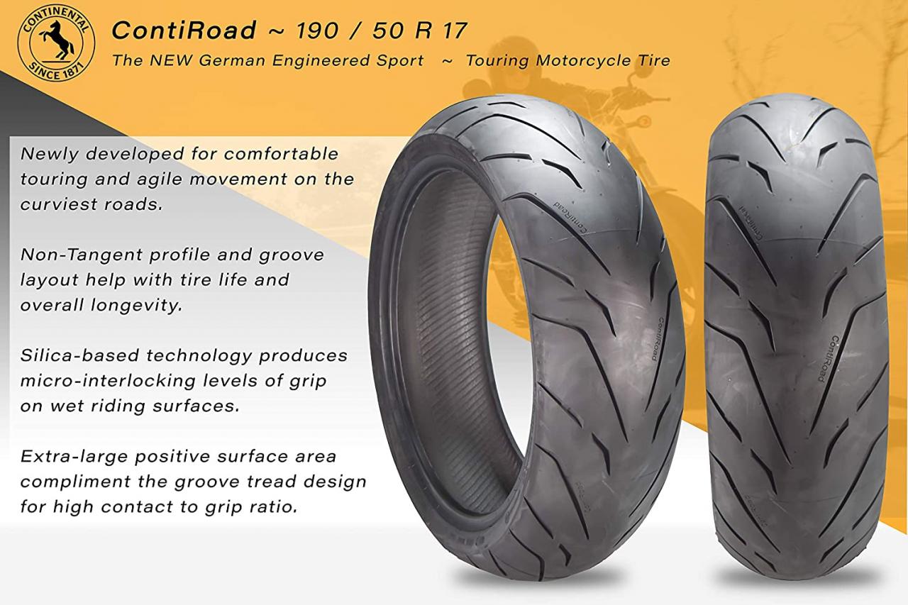 Buy Continental ContiRoad Radial Motorcycle Sport Bike Tire Conti Road  (120/70R17 Front, 190/50R17 Rear Combo Pack) Online in Hong Kong. B08XLPMM8J