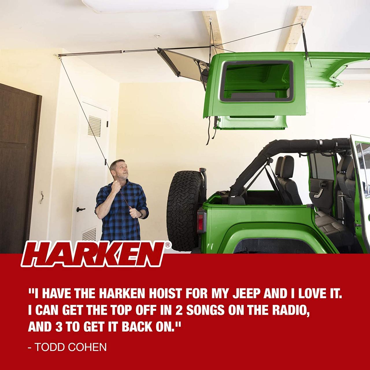 Buy HARKEN - Hardtop Overhead Garage Storage Hoist for Jeep Wrangler and  Ford Bronco, Self-Leveling, Safe Anti-Drop System, Easy One-Person  Operation, (Bonus T Knobs for Quick Hard Top Removal) Online in Indonesia.