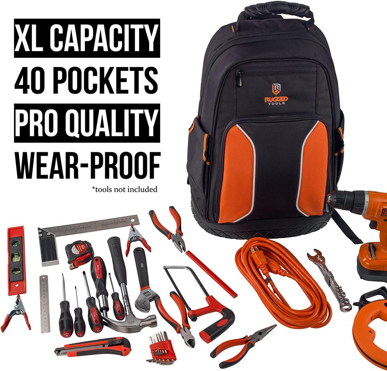 Buy Rugged Tools Pro Tool Backpack - 40 Pocket Heavy Duty Jobsite Tool Bag  Perfect Storage & Organizer for a Contractor, Electrician, Plumber, HVAC,  Cable Repairman Online in Indonesia. B074RX5PWH