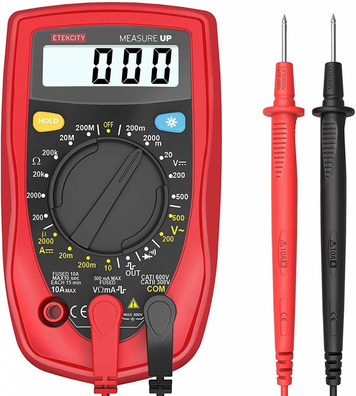 Etekcity MSR-R500 Digital Multimeter , Electronic Volt Amp Ohm Meter with  Diode and Continuity Test, Backlight LCD Display (Red) 【Etekcity】 价格报价图片-  亚马逊中国