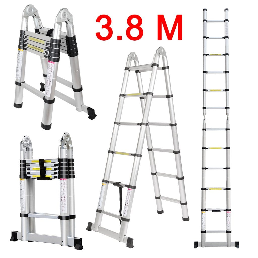 Idealchoiceproduct Telescoping Ladder 12.5FT Aluminium Telescopic Extension  Ladder A Frame Ladder 330LBS Capacity Building Supplies Ladders