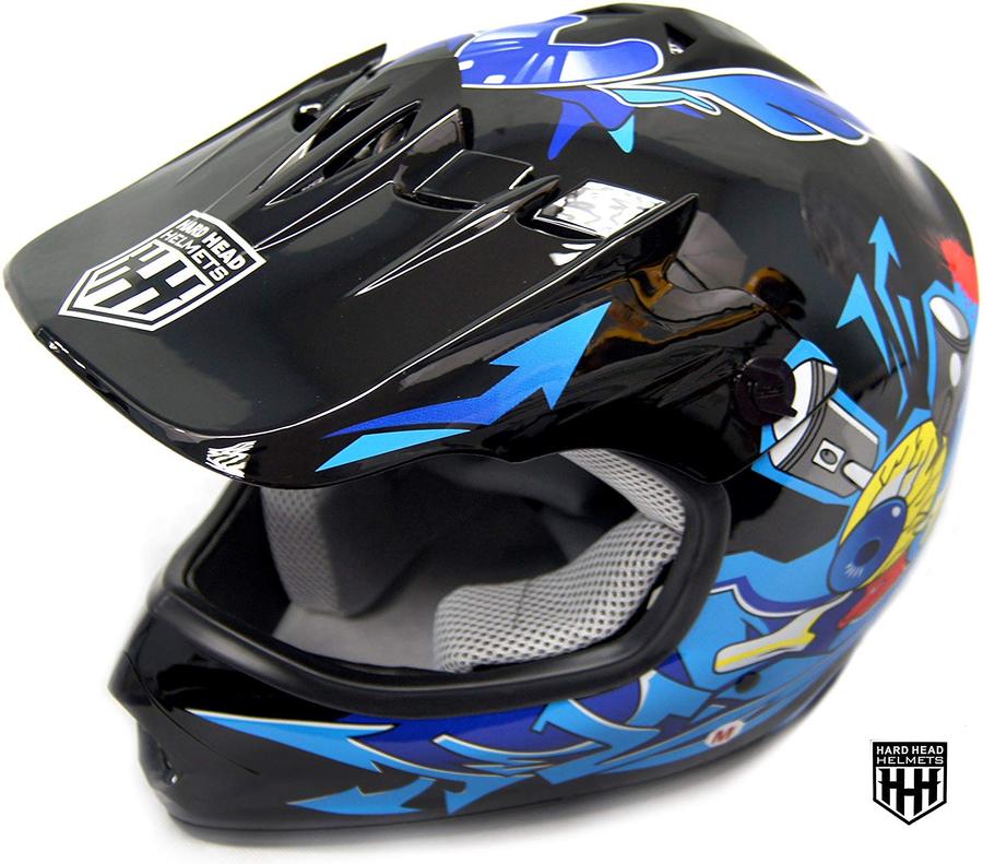 SmartDealsNow DOT Youth & Kids Helmet for Dirtbike ATV Motocross MX Offroad  Motorcyle Street bike Flat Matte Black Helmet Large, Blue Flame