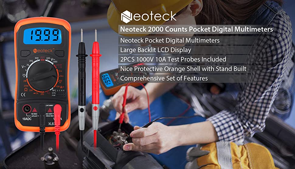 Neoteck Multimeter Pocket Digital Multi Tester Voltmeter Ammeter Ohmmeter  AC/DC Voltage Current Resistance Diodes Transistor Audible Continuity with  Backlight LCD for Factory and other Social Fields: Amazon.co.uk: DIY & Tools