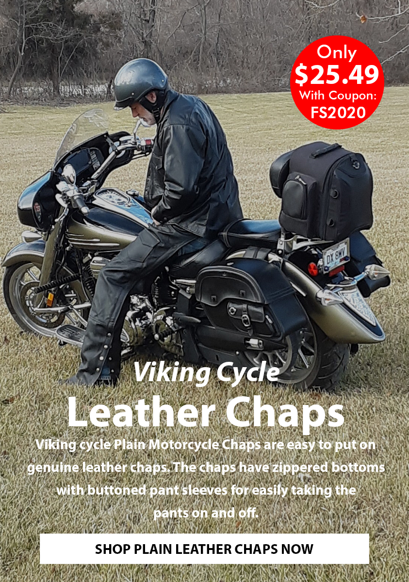 Viking Cycle: .49 Leather Motorcycle Chaps - Only 10 Codes Available - Viking  Cycle Flash Sale | Milled