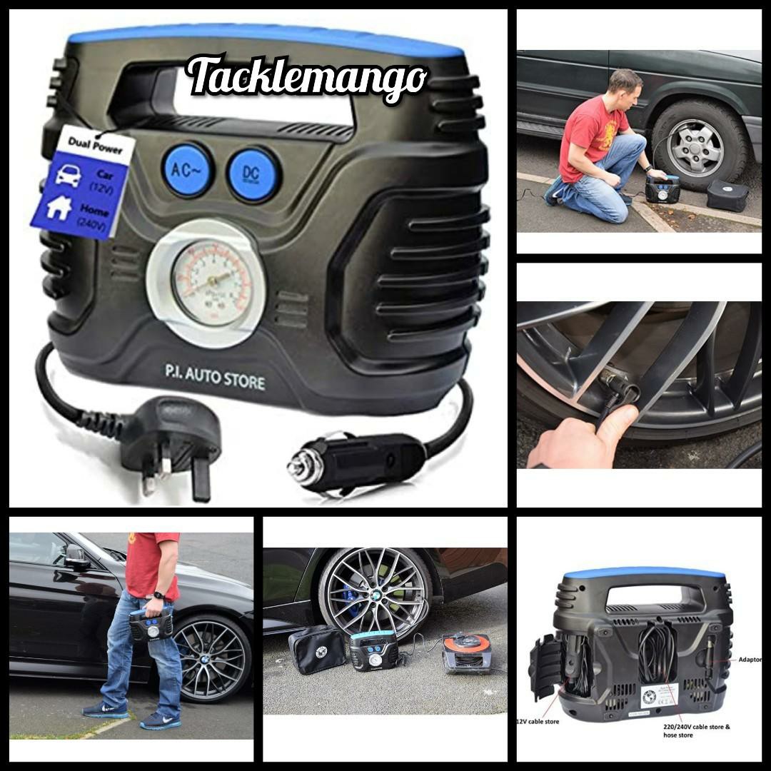 Branded P.I. Auto Store - Tyre Pump - 240v Car Tyre Inflator (Mains) OR 12V  DC Tyre Compressor (vehicle) Dual Electric Powered - Top Car Accessories,  Car Accessories, Accessories on Carousell