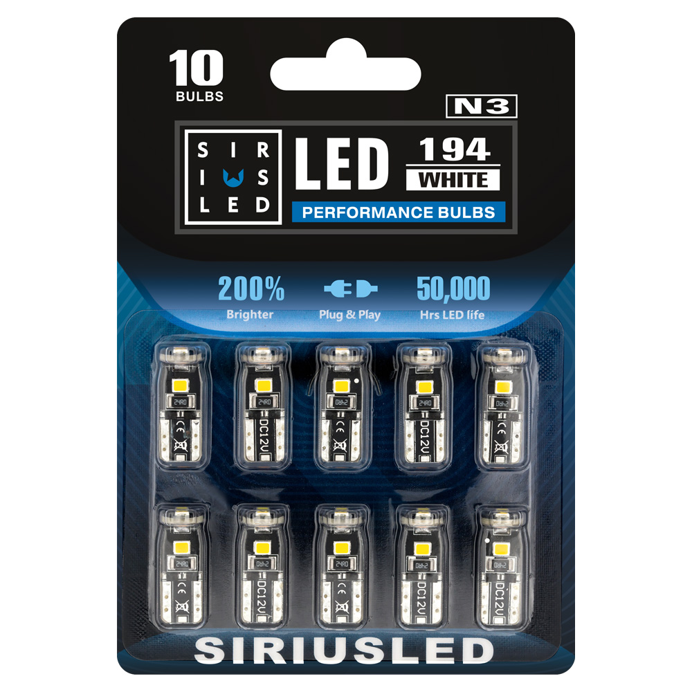 SIRIUSLED Extremely Bright 3030 Chipset LED Bulbs for Car Interior Dome Map  Door Courtesy License Plate Lights Compact Wedge T10 168 194 2825 Xenon  White Pack of 10, Dome Lights - Amazon Canada
