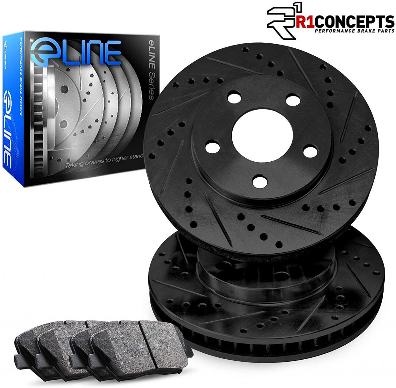 Buy R1 Concepts eLine Front Black Drilled Slotted Brake Rotors Kit &  Ceramic Brake Pads FBC.42102.02 Online in Hong Kong. B016E1VBWO