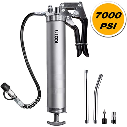 Buy UTOOL Grease Gun, 7000 PSI Heavy Duty Pistol Grip Grease Gun Set with  14 oz Load, 18 Inch Spring Flex Hose, 2 Working Coupler, 2 Extension Rigid  Pipe and 1 Sharp