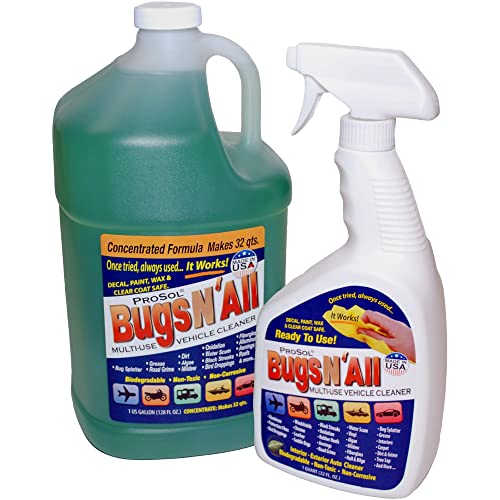 Buy Bugs N All 1 Gal. Concentrate Makes 32 Qts. Pre-Wash Vehicle Cleaner -  Bug Splatter and Black Streak Remover. Includes an EMPTY 32 oz. Spray  Bottle - Will Not Remove Wax
