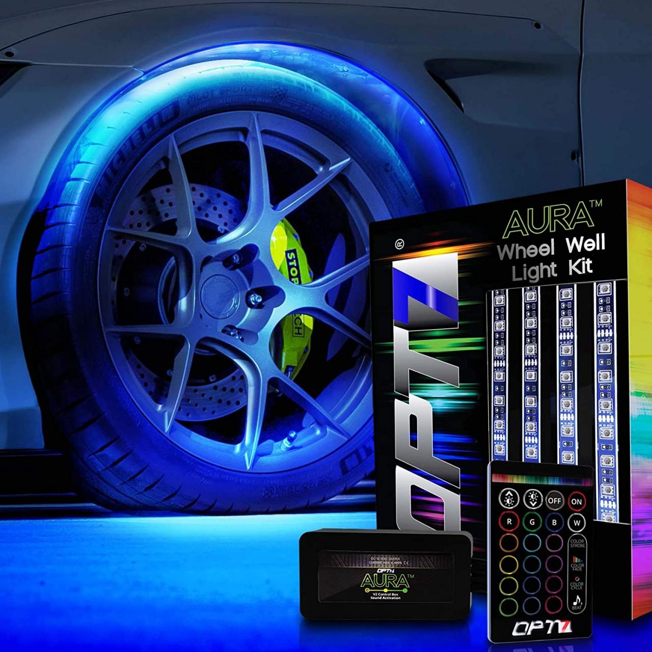 Buy OPT7 Aura Wheel Well RGB LED Kit w/Wireless Remote Lighting Kit,  Multicolor Tire Rim Lights for Cars | 3-Into-1 16+ Smart-Color Waterproof  Strips SoundSync | 24 Inches 12 Volts Online in Vietnam. B00TP8FVK2