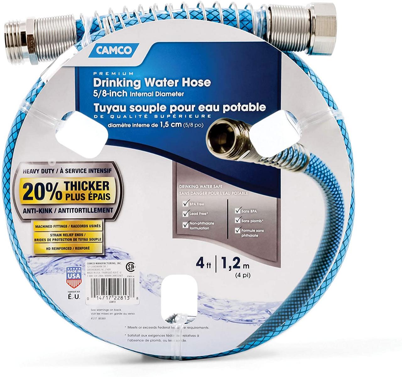 Buy Camco 22813 4ft Premium Drinking Water Hose - Lead and BPA Free,  Anti-Kink Design, 20% Thicker Than Standard Hoses 5/8 Inside Diameter, 4  Feet, Blue Online in Hong Kong. B07PJVK52B
