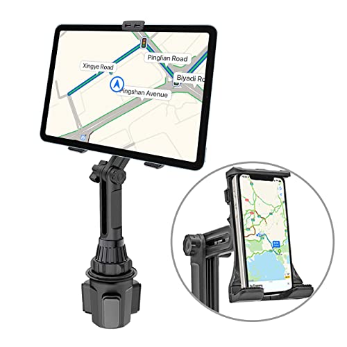Buy Cup Holder Tablet Mount, 2 in 1 Tablet and Cellphone Car Mount Holder  Adjustable Swing Cradle with Extended Cup Phone Holder for Car Compatible  with iPad iPhone 12 11 Pro Max