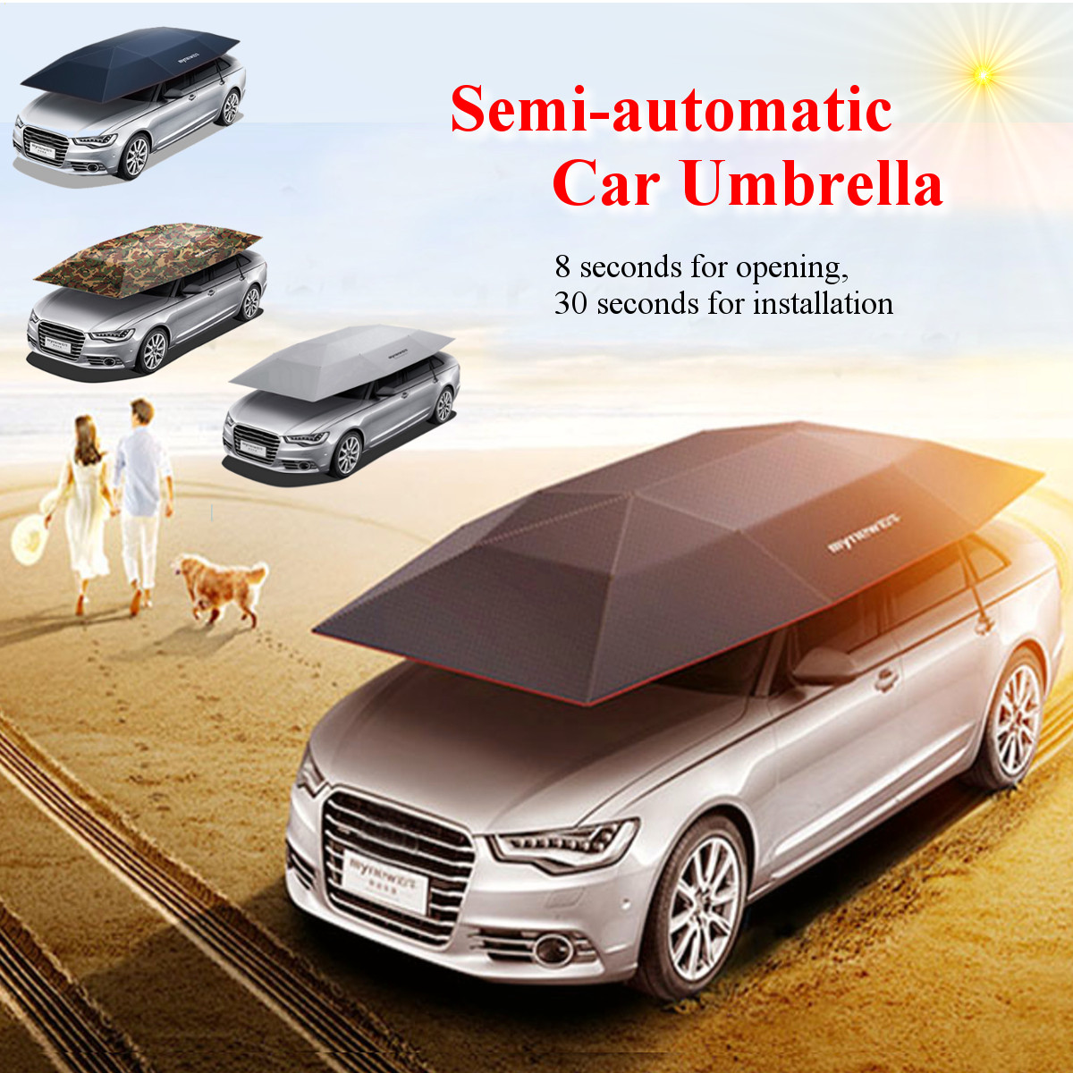 Portable Semi-auto Outdoor Car Umbrella Sunshade Roof Cover Tent Protection