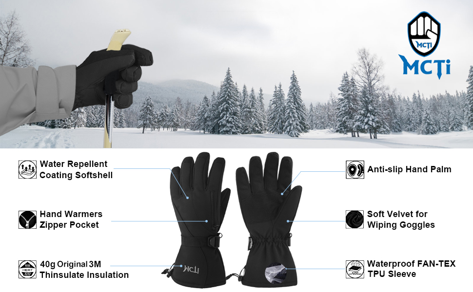 MCTi men's waterproof wind-proof thermal winter ski gloves for snowboards,  bicycles, skiing , black, X-Large : Amazon.co.uk: Fashion