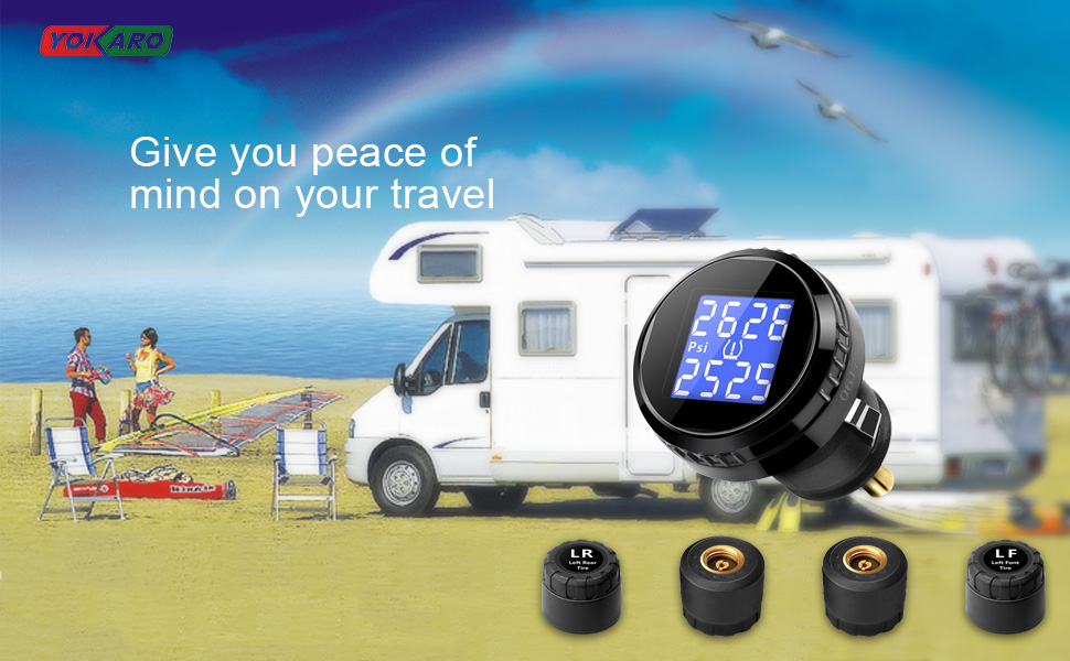 T680-WF – 4 Wheel Solar Powered Tyre Pressure Monitoring System External Sensors  TPMS – Tyre Care