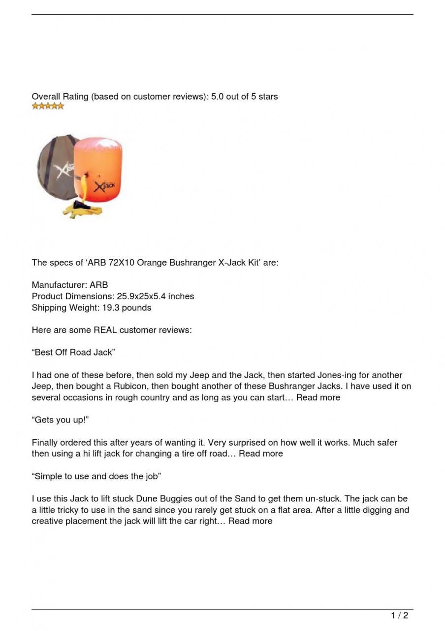ARB 72X10 Orange Bushranger X-Jack Kit Review by martin - issuu