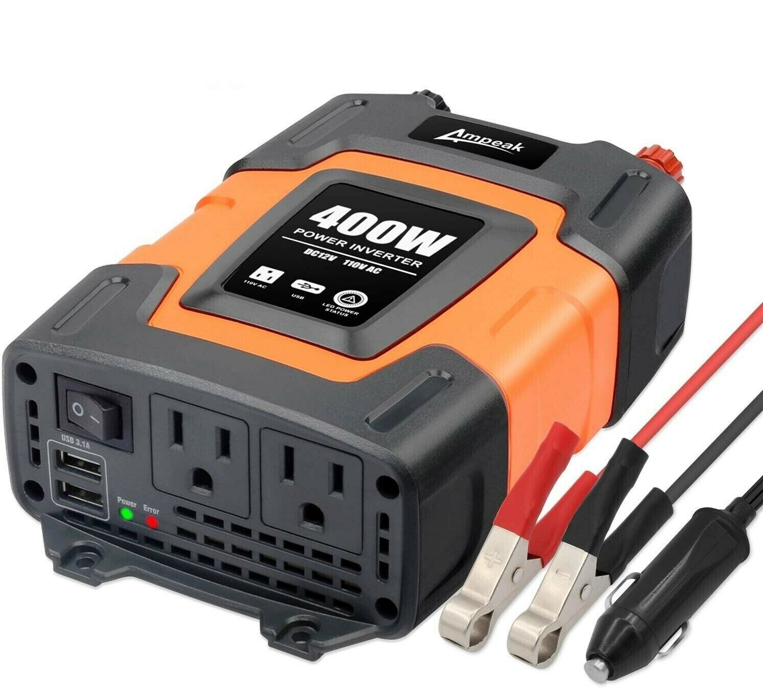 Power Inverters Ampeak 2000W Power Inverter 12V DC to 110V AC Car Charger  w/3 Outlets 2.1A USB Parts & Accessories