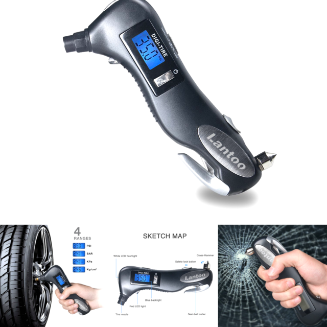 Digital Tire Pressure Gauge Lantoo 150PSI with 5 In 1 Rescue Tools of LED  Flashlight Car Window Breaker|tire visualizer|tire patchtire bead seating  tool - AliExpress