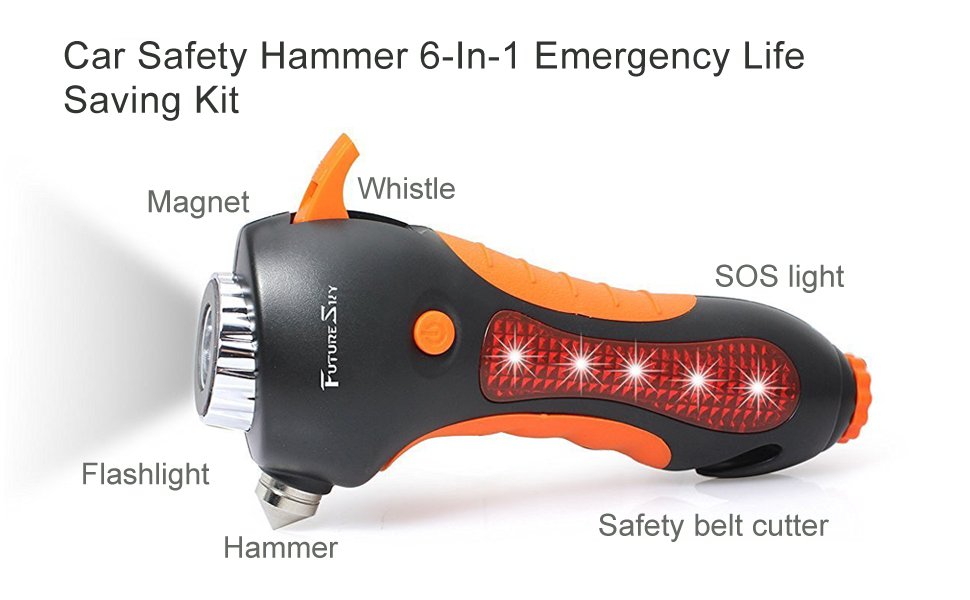Futuresky Car Safety Hammer 6-In-1 Emergency Life Saving Kit–Seat Belt  Cutter–Window Breaker–Auto Emergency Rescue Kit–Essential Disaster Escape  Tool–Built In Flashlight,Whistle,Magnet&Alarm Lamp : Amazon.co.uk:  Automotive