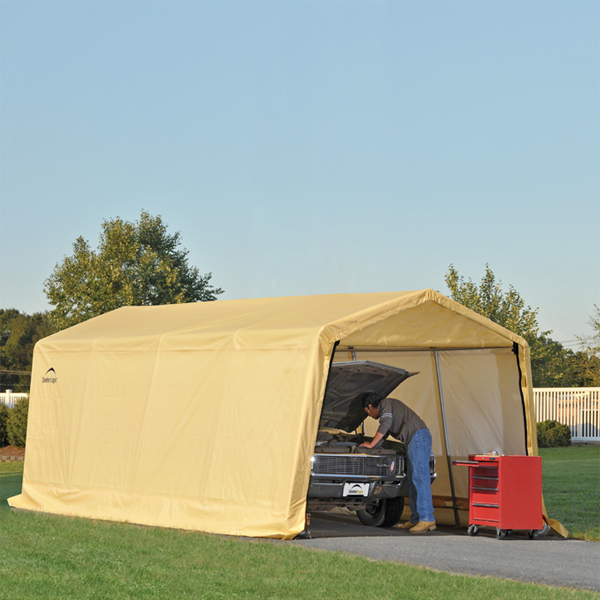 ShelterLogic 62684 10x20x8 ft. - 3x6 1x2 4 m Round Style Auto Shelter 1-.38  in. - 3 5 cm 5-Rib Frame Sandstone Cover | Instant garage, Portable garage,  Carport