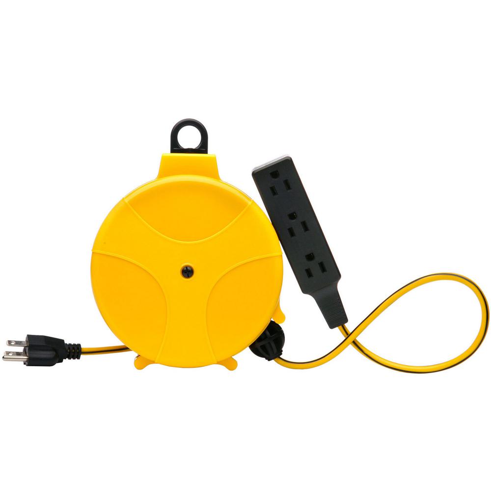 Buy 40 Ft Retractable Extension Cord Reel - 2 in 1 Mountable & Portable Power  Cord Reel with 3 Electrical Outlets - 12/3 SJTW Heavy Duty Yellow Cable -  Perfect for Hanging