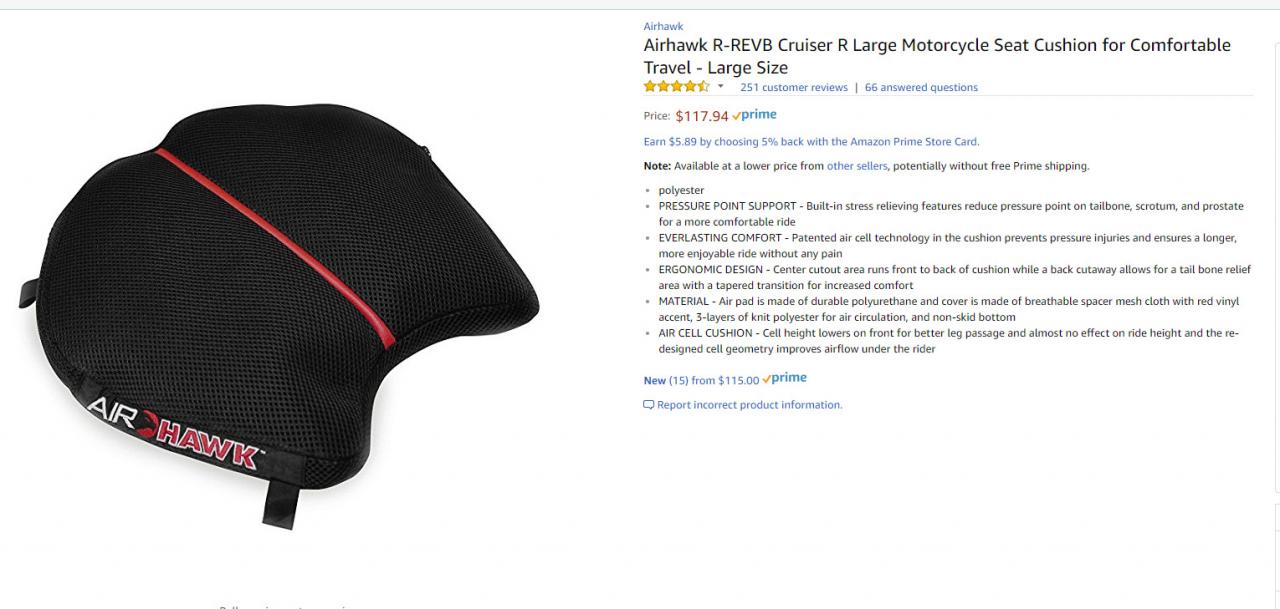 Airhawk R-REVB Cruiser R Large Motorcycle Seat Cushion for Comfortable  Travel Sporting Goods Saddles, Seats romeinformation.it