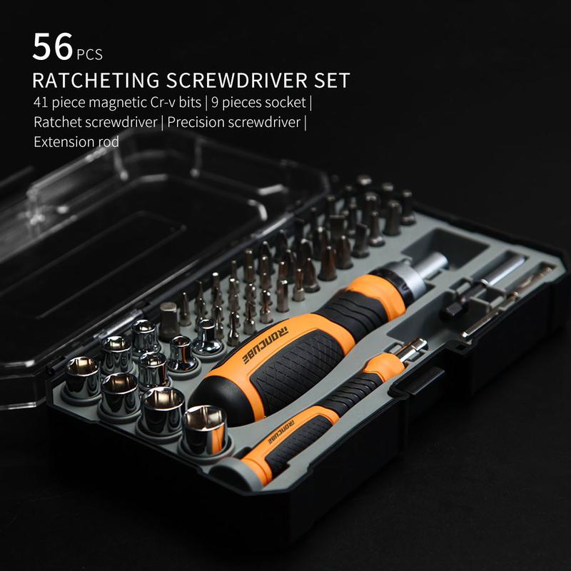 56 pcs ratcheting screwdriver bits and sockets set | IRONCUBE