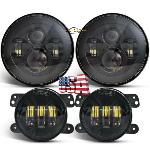 Buy Dot Approved 7inch Jeep LED Headlights with White DRL/Amber Turn Signal  + 4 inch LED Fog Lights with White DRL Halo Ring for Jeep Wrangler 97-2017  JK LJ Tj Online in