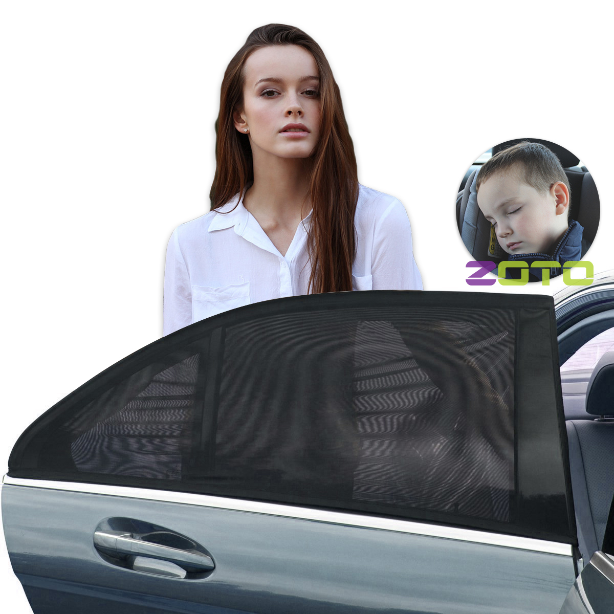 ZOTO Car Rear Window Sun Shade, Premium Breathable Mesh Sun Shield protect  Baby/Pet from Sun's Glare & Harmful UV Rays, Universal Car Curtains Fit For  Cars, Trucks and SUV's (Pack of 2,Large