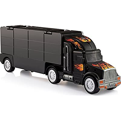 Buy Play22 Toy Truck Transport Car Carrier - Toy Truck Includes 6 Toy Cars  & Accessories - Toy Trucks Fits 28 Toy Car Slots - Great Car Toys Gift for  Boys &
