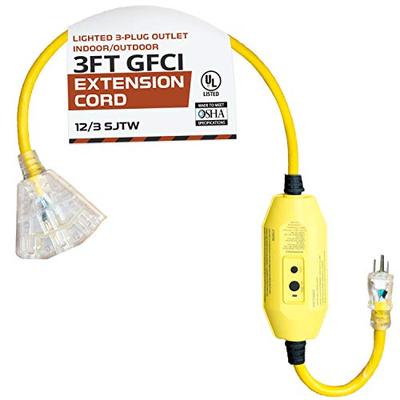 3 Foot Lighted Outdoor GFCI Extension Cord with 3 Electrical Power Out - iron  forge tools