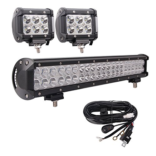 Bangbangche 20'' 126W Flood Spot Combo Cree LED Light Bar with 10FT 40A 12V  Fuse Relay Wiring Harness, 2X 18W Spot Led Pods Lights, Waterproof  Bright,Jeep 4X4 Off Road Truck Boat, 1