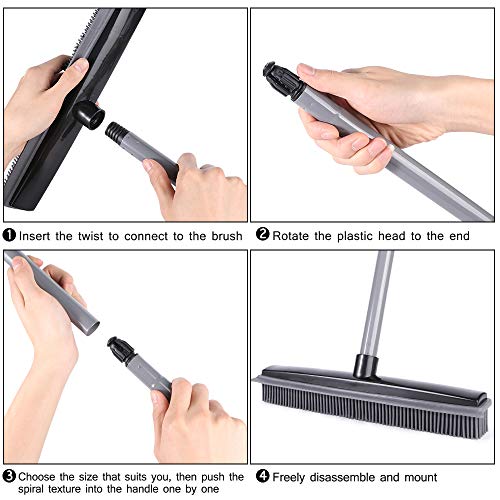 Review for Push Broom, Soft Bristle Rubber Sweeper Squeegee Edge with 59  inches Adjustable Long Handle, Non Scratch Bristle Broom for Pet Cat Dog  Hair Carpet Hardwood Floor Tile Windows Cleaning (Black)