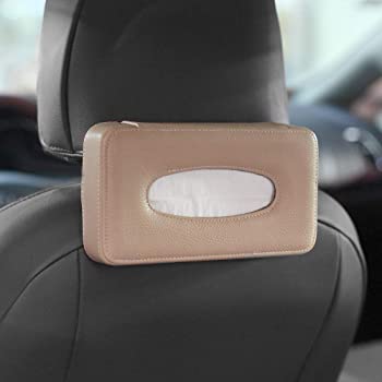 Mr.Ho Luxury Black Leather Car Back Seat Headrest Hanging Tissue Holder Case  Mount Multi-use Car Tissue Paper Holder with One Tissue Refill for Car &  Truck Decoration Automotive Visor Accessories