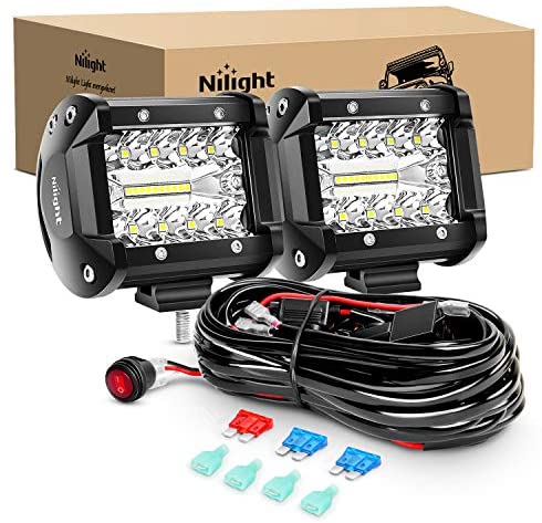 Nilight LED Light Bar 2PCS 60W 4 Inch Flood Spot Combo LED Work Light Pods  Triple Row Work Driving Lamp with 12 ft Wiring Harness kit - 2 Leads,2 Year  Warranty: Buy