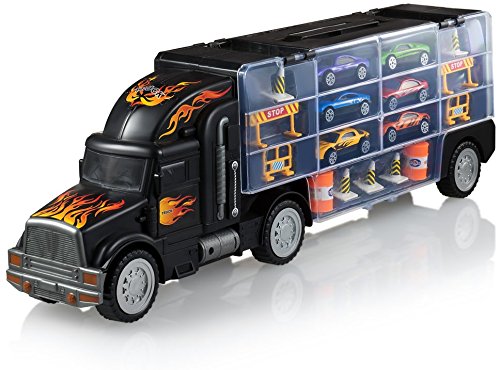 Play22 Toy Truck Transport Car Carrier - Toy Truck Includes 6 Toy Cars and  Accessories - Toy Trucks Fits 28 Toy Car Slots - Great car Toys Gift for  Boys and Girls -