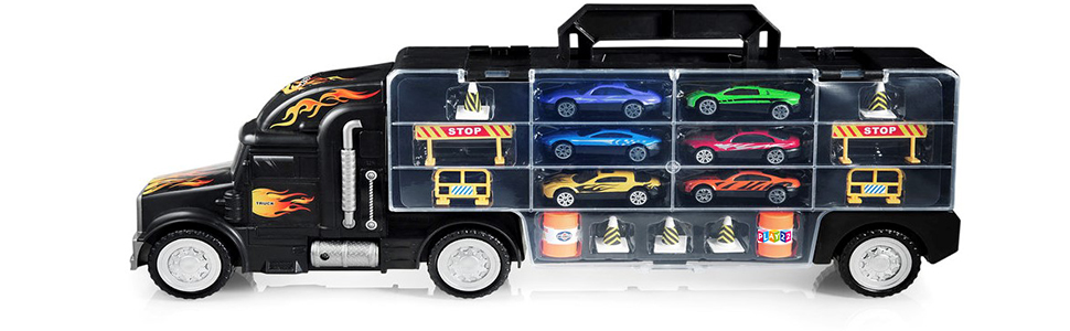 Buy Play22 Toy Truck Transport Car Carrier - Toy Truck Includes 6 Toy Cars  & Accessories - Toy Trucks Fits 28 Toy Car Slots - Great Car Toys Gift for  Boys &