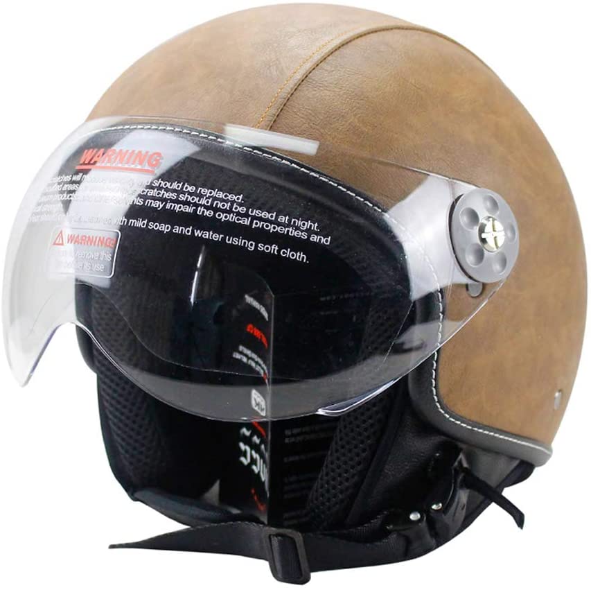 Woljay, Woljay Leather Motorcycle Goggles Vintage Half Helmets Biker  Cruiser Scooter Touring Helmet Dark Brown : Automotive